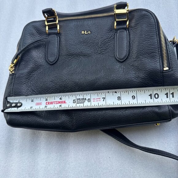 RLL Black Leather Satchel Bag With Gold Hardware & Detachable Strap - Picture 13 of 14